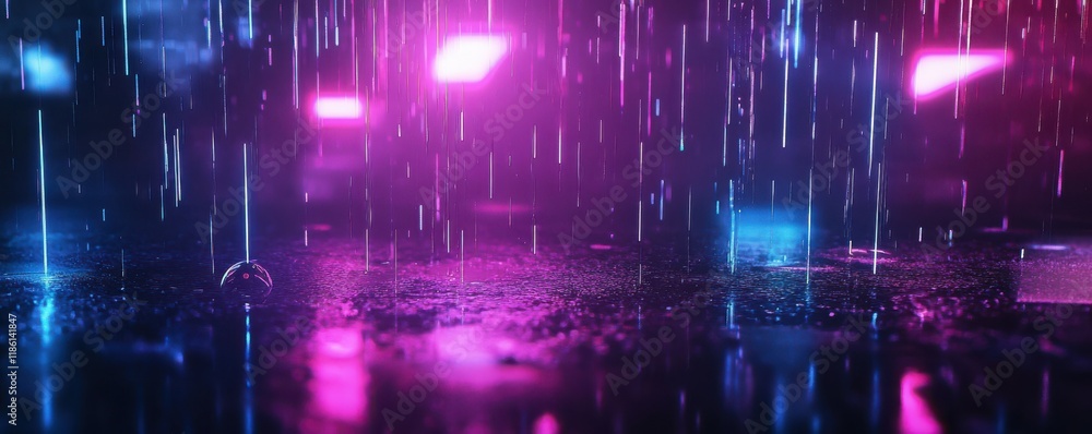 Canvas Prints abstract digital rain in neon colors, cyberpunk style, futuristic data visualization, glowing lines.