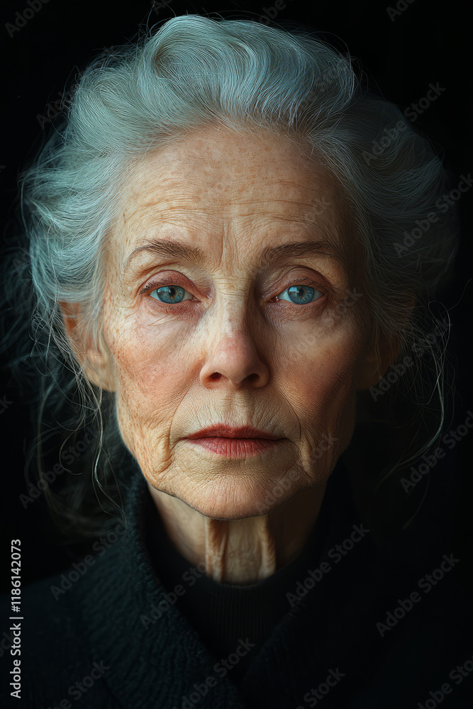 Poster the left half features deeper shadows emphasizing wrinkles, and the right half is softly illuminated