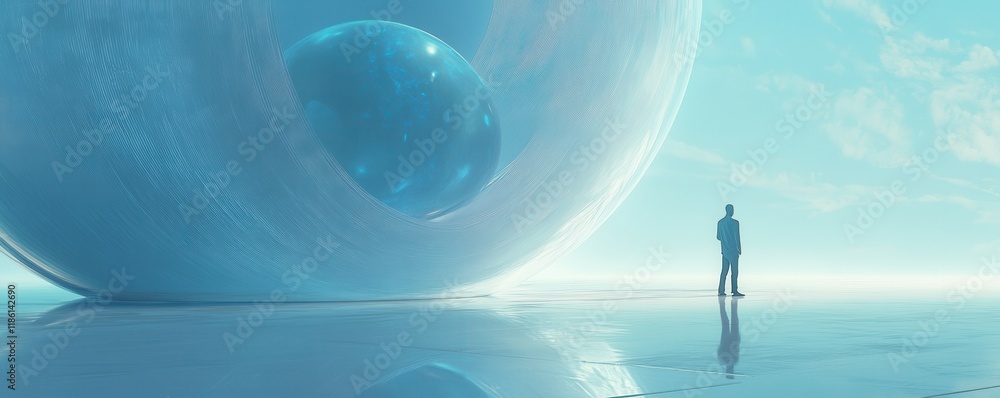 Aufkleber abstract figure with mobile phone surrounded by a large spherical shape, harmonizing technology and 