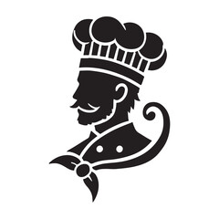 Chef Silhouette Vector Illustration, Solid White Background.