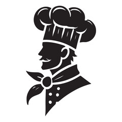 Chef Silhouette Vector Illustration, Solid White Background.