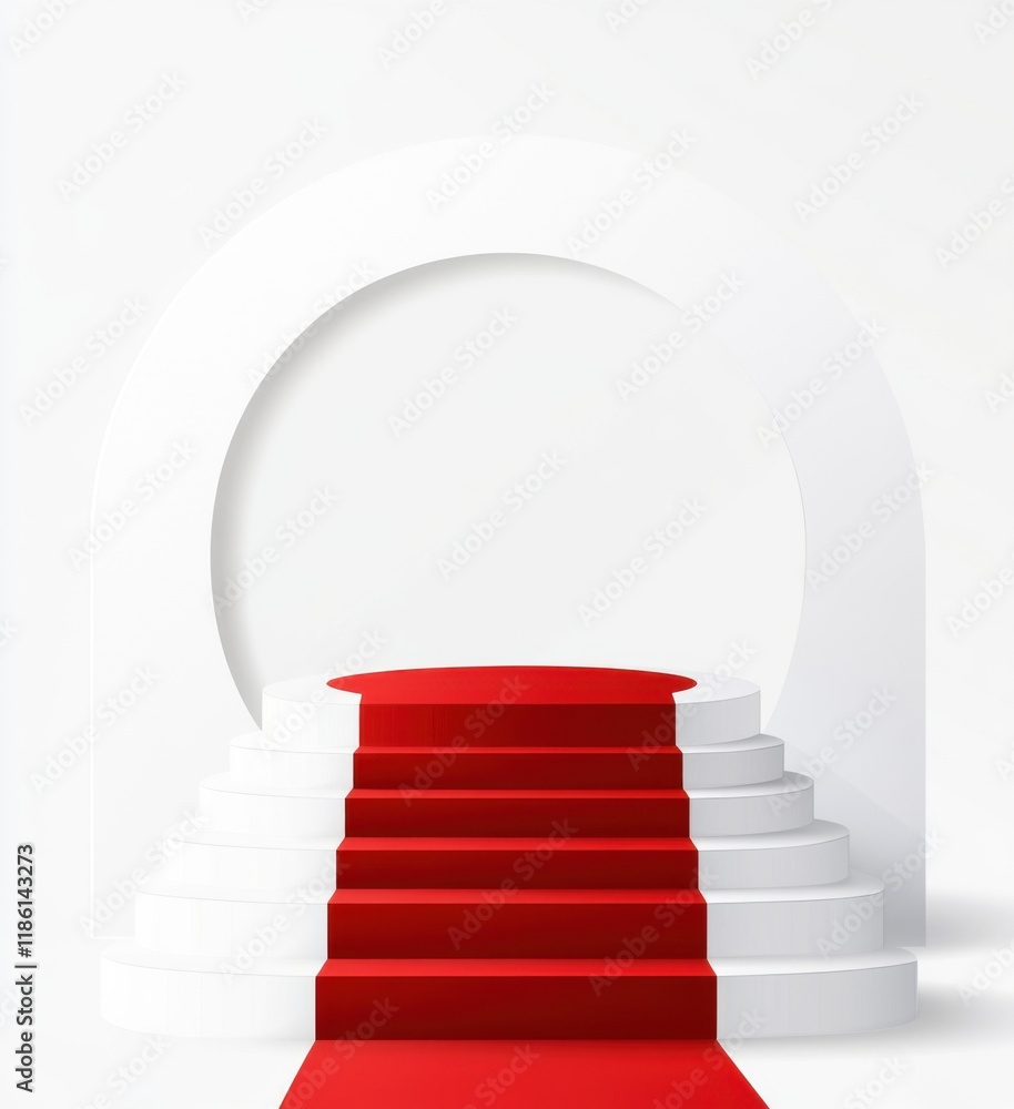 Poster white podium with red carpet for an award ceremony on a white background, vector illustration. red c