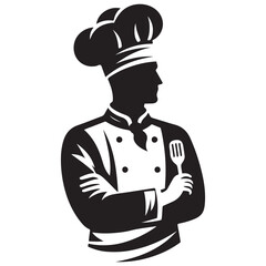 Chef Silhouette Vector Illustration, Solid White Background.