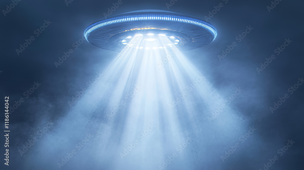 Aufkleber ufo light beams, glowing rays from alien spaceships. vector realistic set of spotlight effect of fly