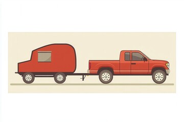Minimalist Icon of a Pickup Truck with Towing Trailer