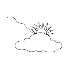 Sunset with cloud on sea ocean continuous one line drawing Sunrise one single line linear style,
Continuous single line drawing of cloud with sun in the sky weather symbol and storage concept vector i