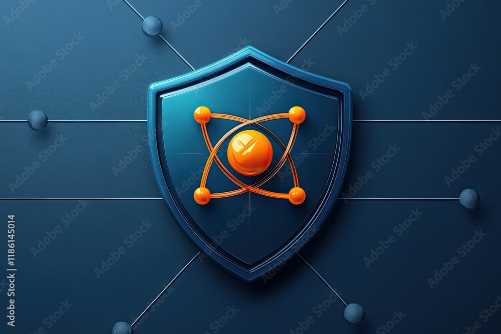 Poster atomic structure protected by a blue shield