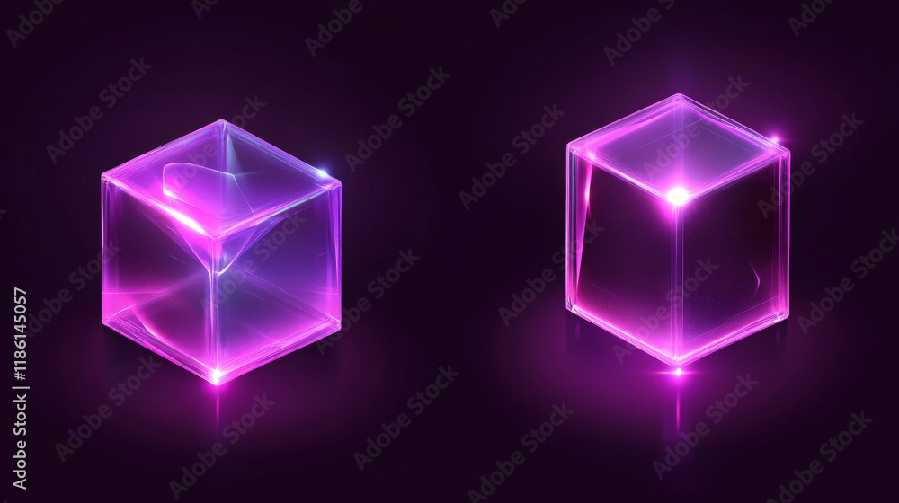 Poster 3d crystal light holographic glass cube vector isolated icon. realistic geometric translucent block 