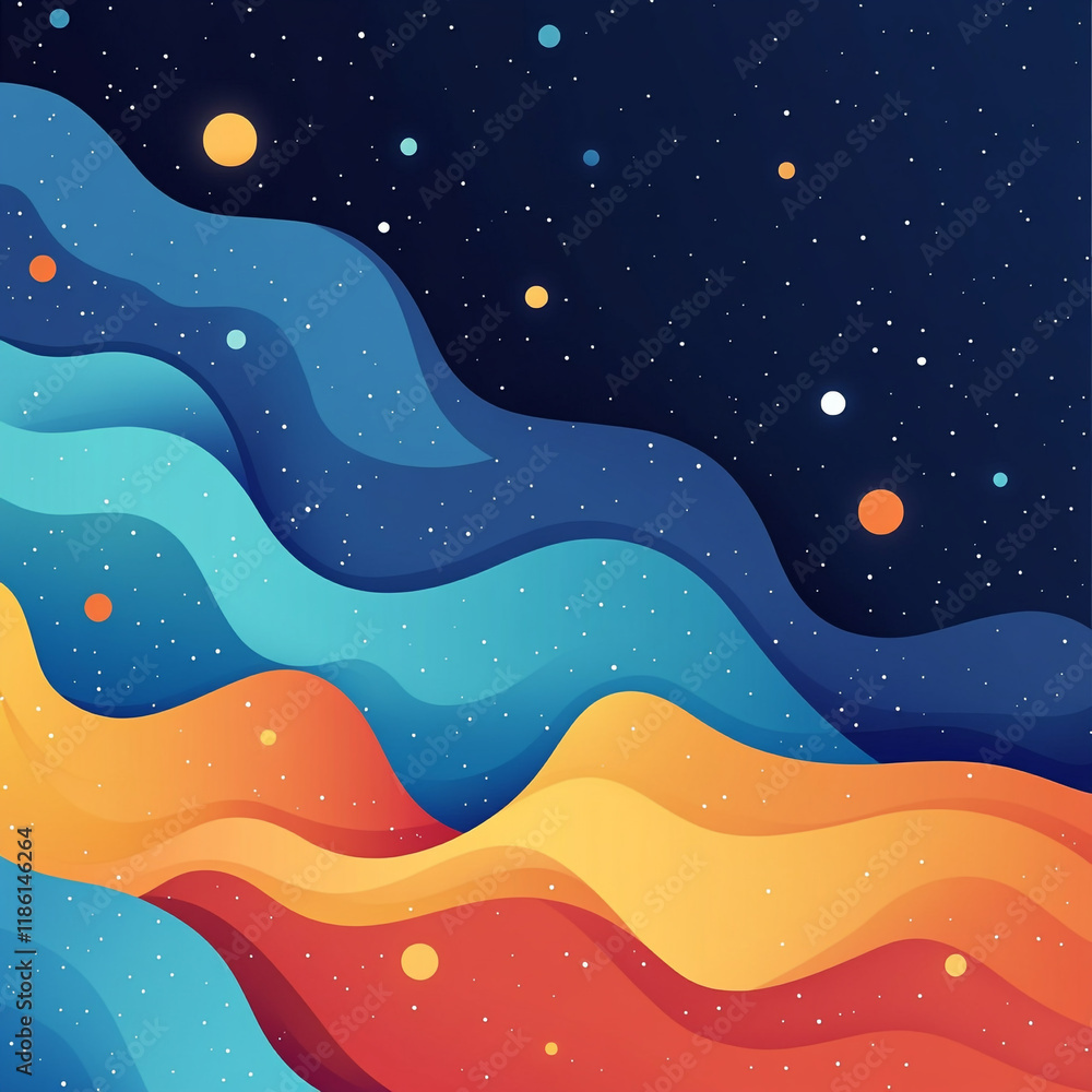 Poster abstract waves and cosmic elements in vibrant colors create a mesmerizing visual experience