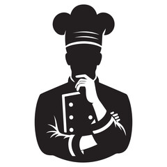 Chef Silhouette Vector Illustration, Solid White Background.