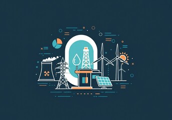 Diverse energy sources illustrated, showcasing renewable and non-renewable options
