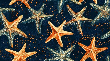 starfish pattern on navy blue background