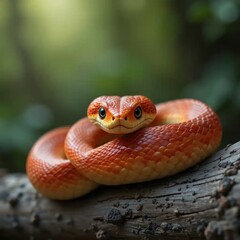 Fototapeta premium Stunning Orange Corn Snake Close-Up in Lush Forest Setting, Serene Wildlife Photography