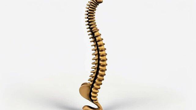 This 3D model shows the spine from different angles. It has cervical, thoracic, lumbar, and sacrum sections. It shows a cross-section view of the intervertebral discs. The model is clean and precise.