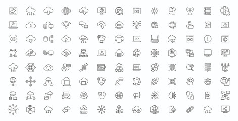 Information Technology web icon set. Network, web design, software, website, data, computer, progress, programming, cloud computing, internet, collection.