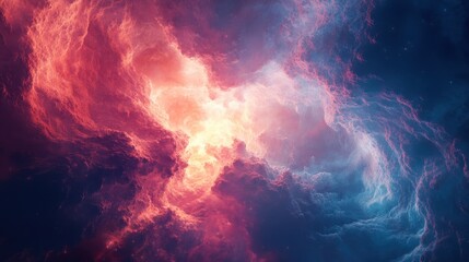 Cosmic Nebula with Red and Blue Swirls and Starry Dust