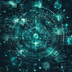 Fototapeta premium Abstract digital design featuring glowing circular patterns and data visualization elements