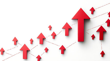 3D red arrows symbolizing growth and progress on a clean white background 
