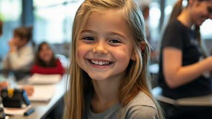 A happy girl joins her family at a creative science workshop, learning the basics of robotics and exploring how machines solve real-world problems.