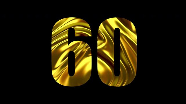 Number 60 Golden Animation on Black Background. 4K	