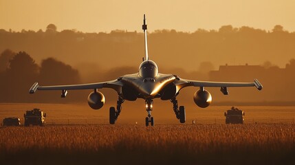 Rafale Fighter Jet at Sunset on Airfield