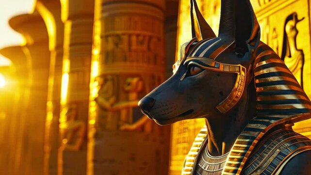 Ancient Egyptian mythical god Anubis in the form of a black jackal.