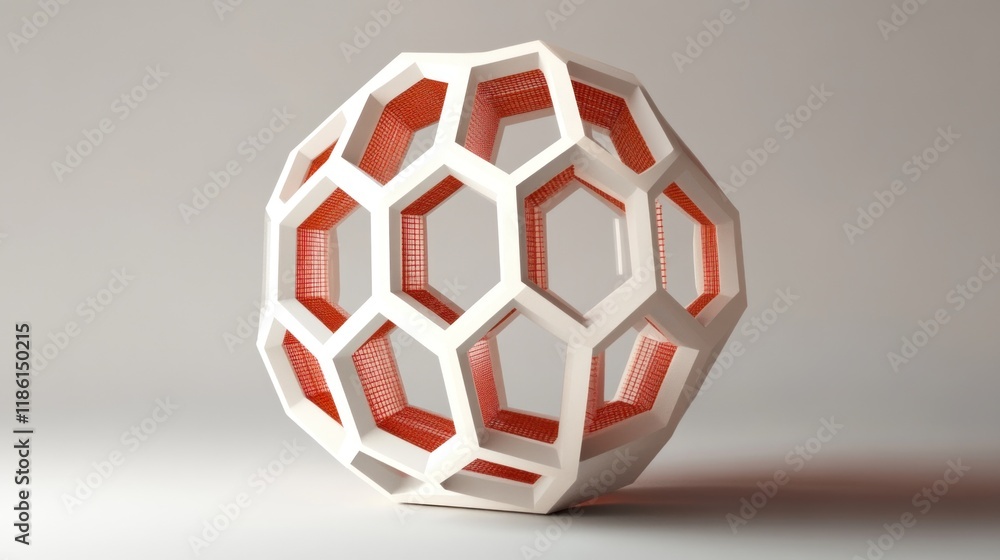 Poster abstract 3d geometric sphere with honeycomb pattern.