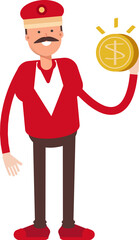 Train Operator Character Holding Dollar Coin
