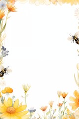 Frame for invitation card a background featuring bee and sunflower watercolor