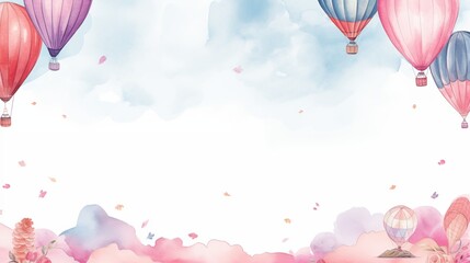 Frame for background adorned with air balloon watercolor