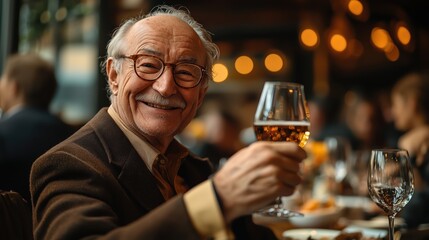 Retirement celebration at upscale restaurant featuring heartfelt toast and joyful moments