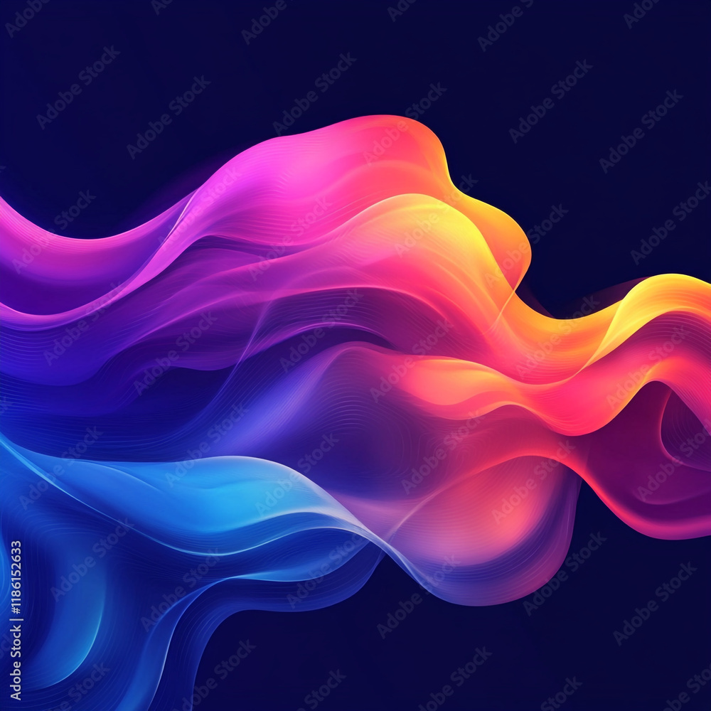 Poster colorful abstract wave patterns flow smoothly across a dark background