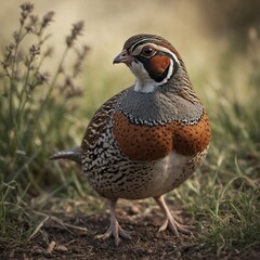 A quail depicted in a whimsical, cartoon-like style with a cheerful expression.