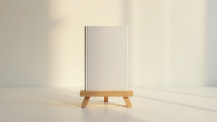 Closed Hardcover Book on Wooden Stand, Minimal Background