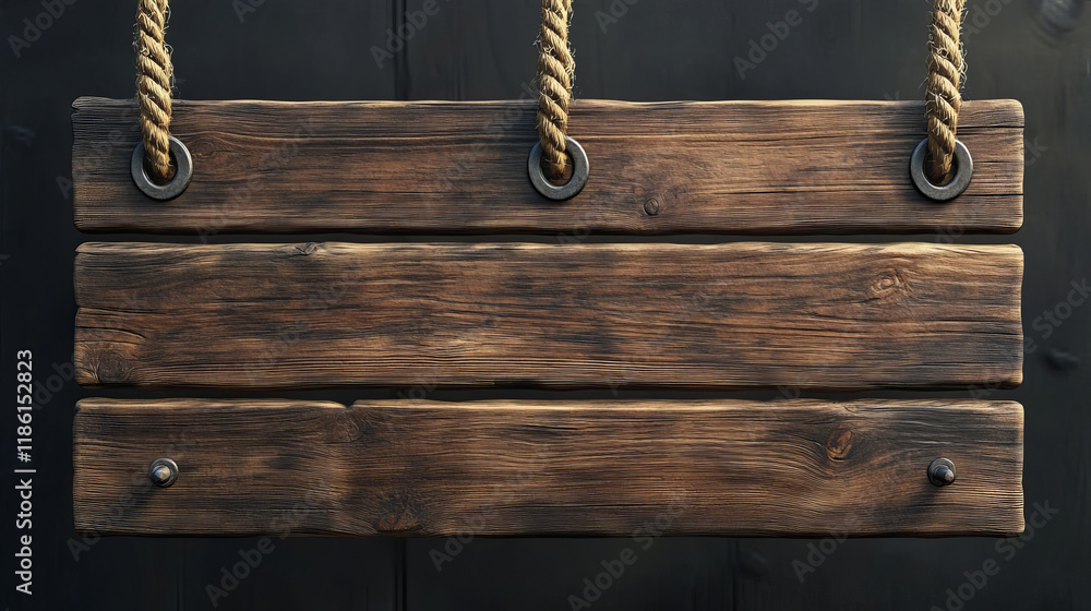 Poster 3d wood texture sign board. wooden plank frame for saloon. realistic vintage nail bar for text in ga