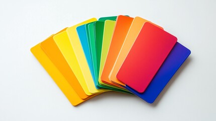 Colorful rectangular samples arranged in a fan shape on a white background.