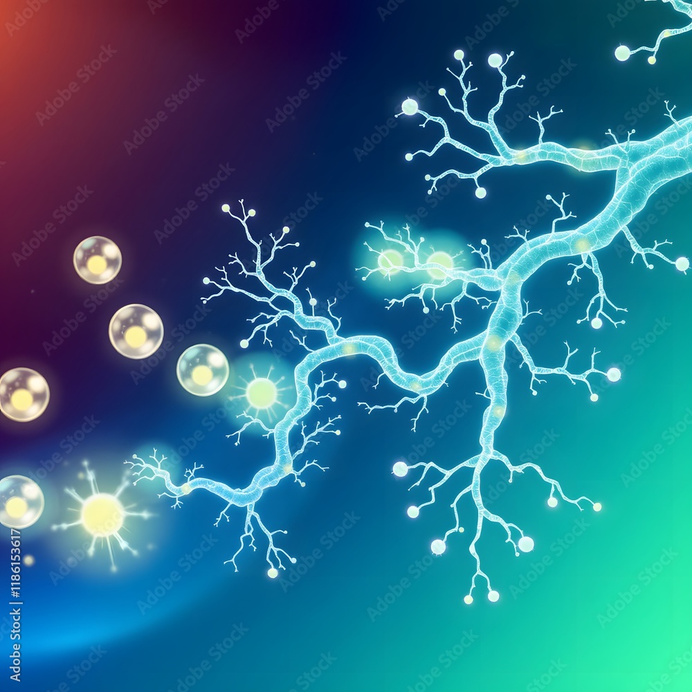 Poster glowing neural network with cell activity in sci-fi tech visual