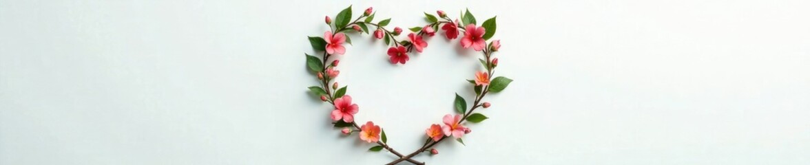 Dainty floral wreath forming a heart shape with small flowers and greenery, arrangement, flowers, nature