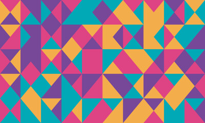 Vibrant geometric pattern featuring a playful arrangement of colorful triangles. Ideal for backgrounds, website design, textiles, or any project needing a bold, modern aesthetic.