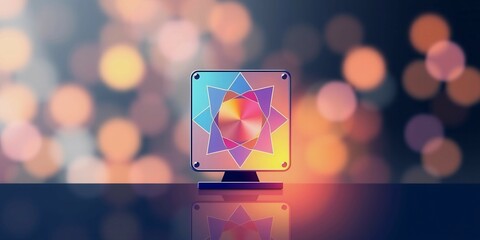 A colorful square with a star in the middle is on a table. The table is surrounded by a blurry background