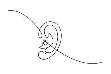 Obraz premium Human ear continuous line art drawing of outline vector icon with white background