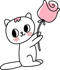 Cat holding rose flower cartoon