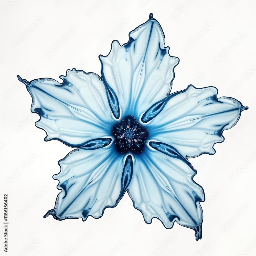 Poster Abstract flower design made of water splash. Elegant shape with dynamic flow, smooth petals. Unique blue color. Ideal for nature themed products, spa concepts. High quality resolution. Closeup shot