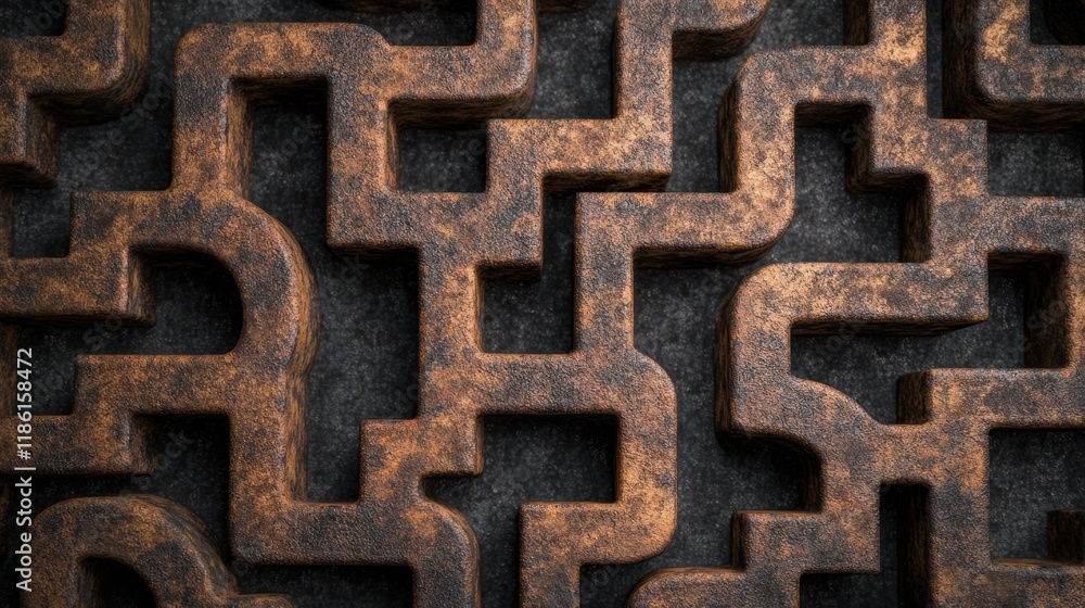 Poster abstract geometric pattern in dark brown with textured surface