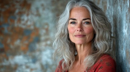 Naklejka premium Mature middle aged elderly woman. Concept of women's reproductive health awareness, World menopause day, care and ageing