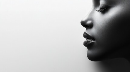 Close-up profile of a serene Black woman's face, monochrome.
