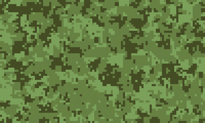 Abstract pixelated camouflage pattern in shades of green.  Ideal for backgrounds, textiles, military-themed designs, or gaming assets.  Versatile and stylish digital texture.