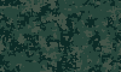 Abstract pixelated camouflage pattern in dark green shades.  Perfect for backgrounds, website design, military-themed projects, or creating a rugged, tactical aesthetic.