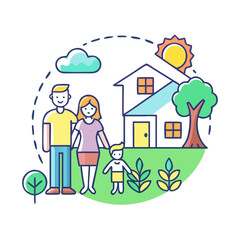 family home with garden vector icon, family day vector illustration - simple illustration of family home with garden perfect for logos, and family day-themed designs.