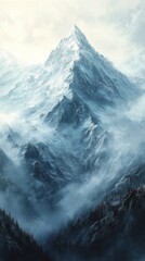 Obraz premium Majestic mountain peaks shrouded in mist reveal nature's serene beauty and mystery during twilight hours